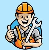 a cartoon image of a person holding a wrench and giving a thumbs up